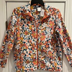 Lands' End women’s full zip fleece jacket. Size Large (14-16). Orange & Teal.